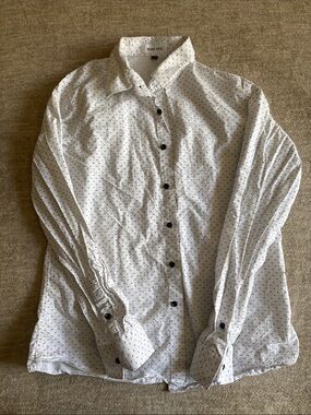 White Micro-Pattern Long-Sleeve Dress Shirt